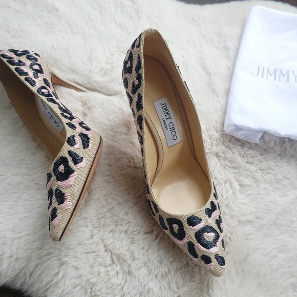 Jimmy Choo Shoes - Jimmy Choo Romy Leopard Embroidered Blush Cream Pumps